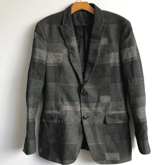 John Varvatos Gray Patchwork Linen Two Button Blazer Jacket Mens 40 - Picture 1 of 9